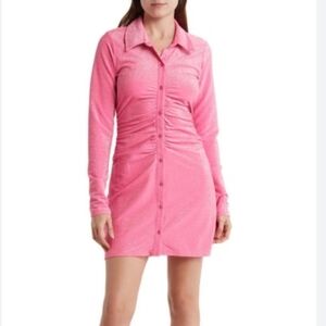 Good American Sparkle Coral Long Sleeve Mini Dress